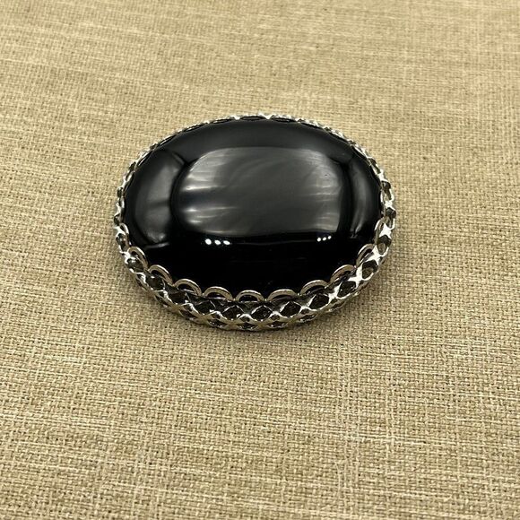 Vintage Large heavy black onyx brooch pin - Picture 2 of 10